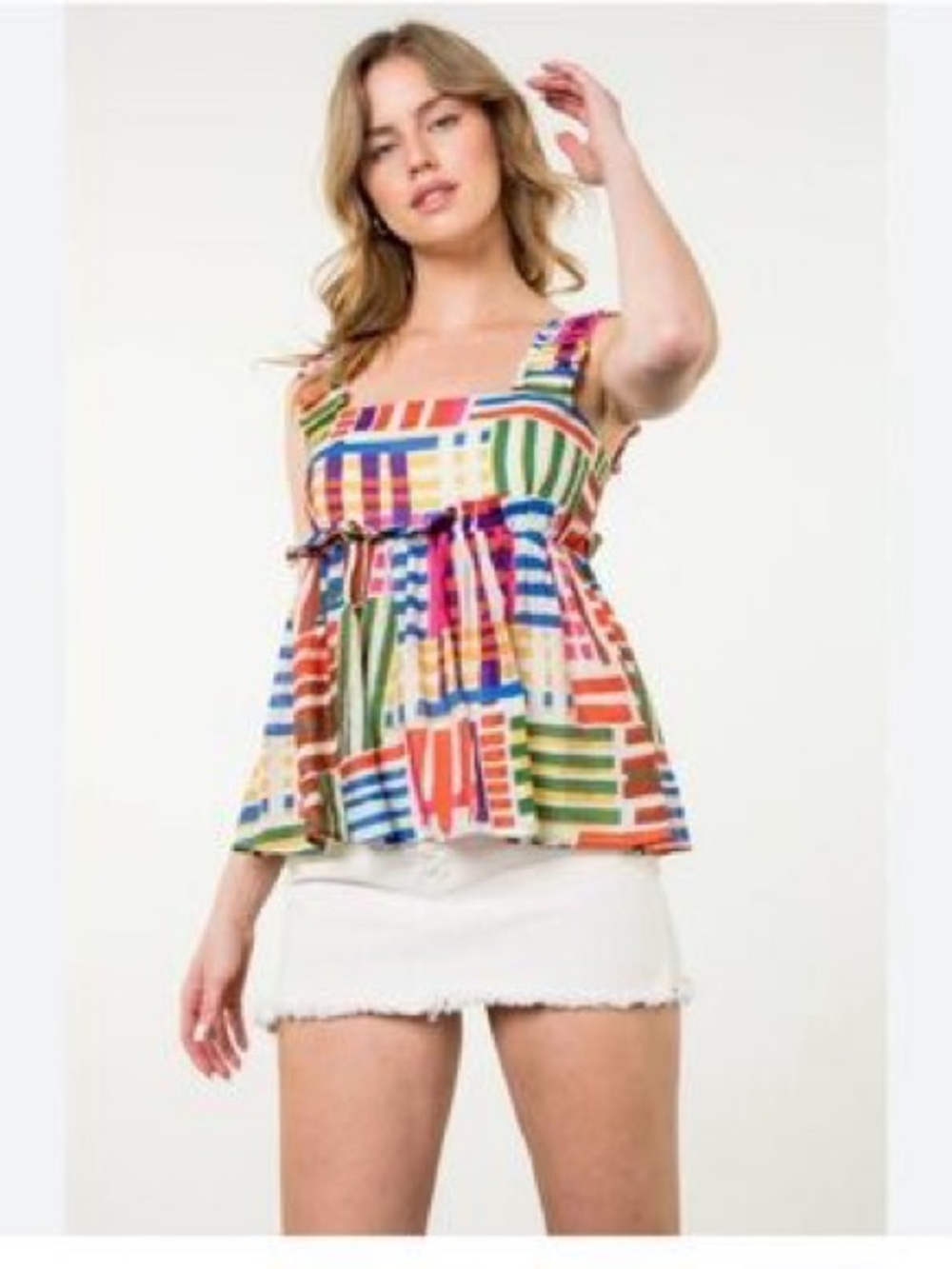 THML Multicolor Geometric Peplum Tank